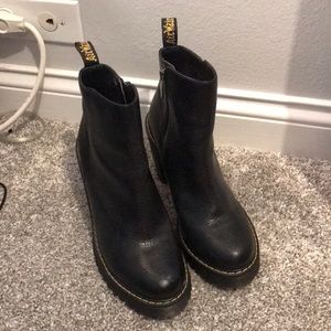 Dr. Martens black leather booties with heel, size 10